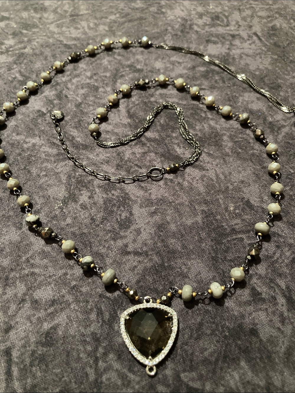 Faceted Smoky Rhinestone Pendant Necklace with Crystal Bead Chain